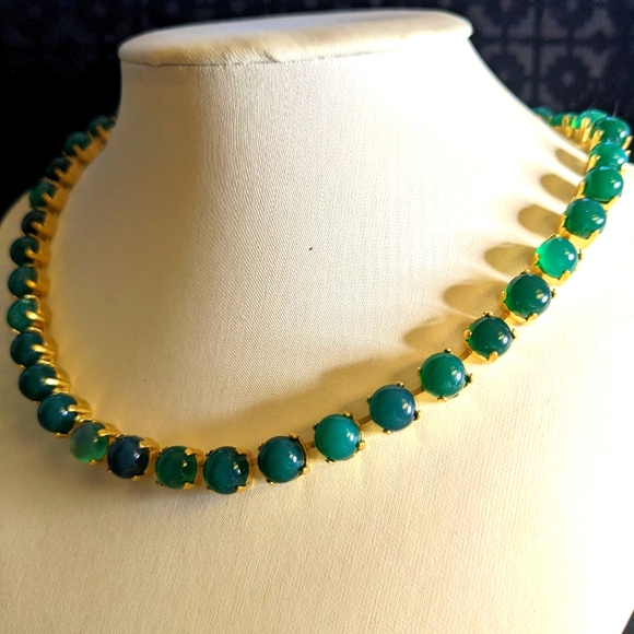 Natural Green Onyx in 14K Gold Plated Necklace and Earrings OR in Silver Plated - Picture 2 of 8